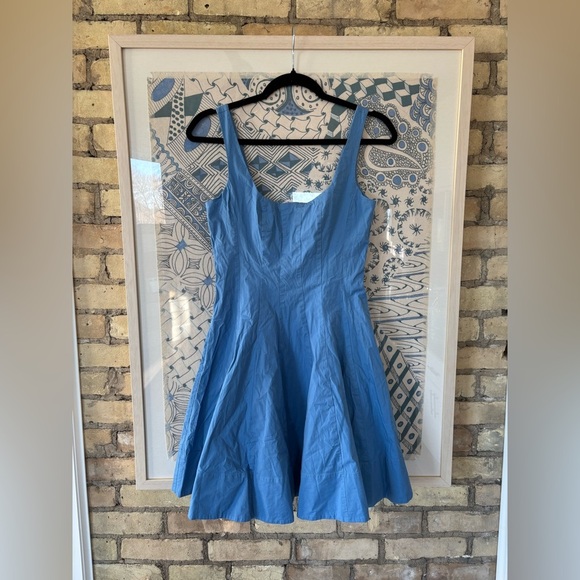 Staud mini Wells fit and flare dress in cornflower blue - Picture 2 of 5